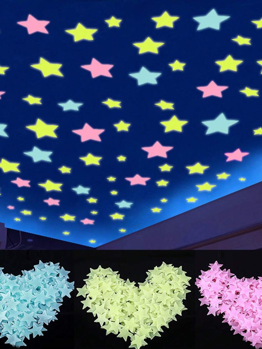 100 piezas Decoración mural brillante en oscuro con patrón de estrella moderno PVC para casa - Multicolor - Ver 1