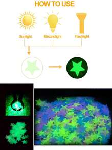 100 piezas Decoración mural brillante en oscuro con patrón de estrella moderno PVC para casa - Multicolor - Ver 3