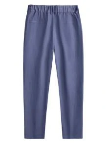 Manfinity Mode Men Slant Pocket Fold Pleated Suit Trousers - Navy Blue - View 2