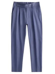 Manfinity Mode Men Slant Pocket Fold Pleated Suit Trousers - Navy Blue - View 4