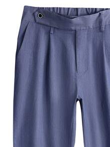 Manfinity Mode Men Slant Pocket Fold Pleated Suit Trousers - Navy Blue - View 5