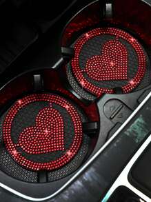 2pcs Rhinestone Heart Shaped PVC Car Coaster - Red - View 1