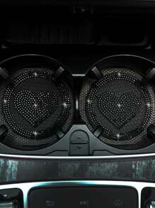 2入組水鑽心形PVC汽車杯墊 - 黑色 - 查看 2