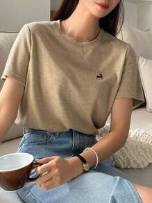 DAZY 動物刺繡圓領T恤