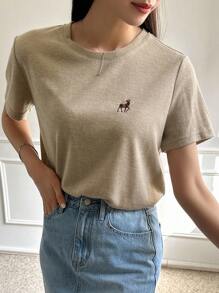 DAZY 動物刺繡圓領T恤