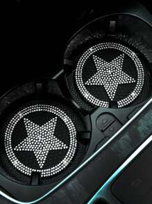 2入組水鑽裝飾星星細節PVC汽車杯墊 - 白色 - 查看 2
