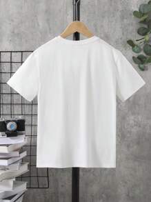 SHEIN Leap Crew 青少年男孩動物印花短袖毛衣T卹，度假風格 - 白色 - 查看 2