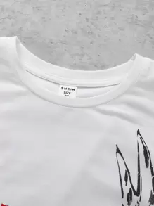 SHEIN Leap Crew 青少年男孩動物印花短袖毛衣T卹，度假風格 - 白色 - 查看 4