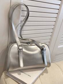 PU皮革單肩包搭扣裝飾金屬質感