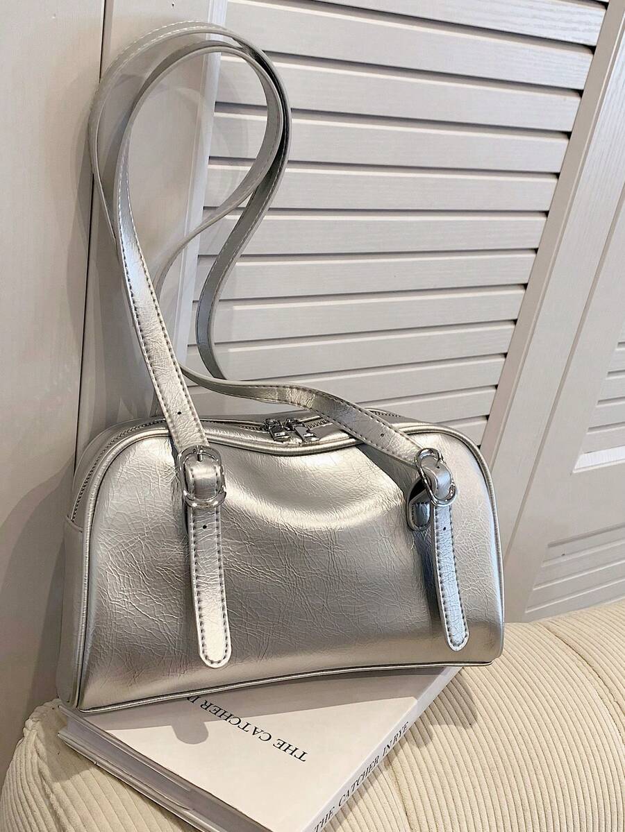 PU皮革單肩包搭扣裝飾金屬質感