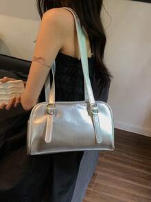 PU皮革單肩包搭扣裝飾金屬質感