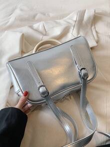 PU皮革單肩包搭扣裝飾金屬質感