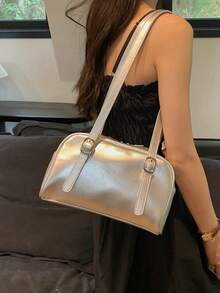 PU皮革單肩包搭扣裝飾金屬質感