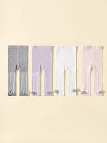 4雙女孩蝴蝶結裝飾時尚褲襪日常裝飾 - 彩色 - 查看 2