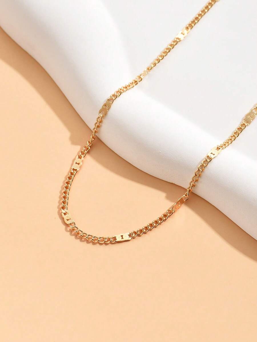 1pc Chunky Chain Necklace With CC Pendant - Yellow Gold - View 1