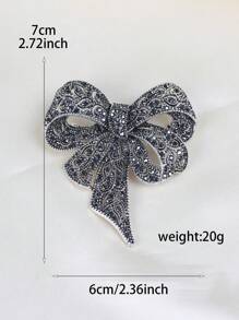 1pc Vintage Elegant Full Of Rhinestones Black Big Bowknot Brooch For Women's Cardigan Or Suit Valentines,Mom,Mother,Mother's Day,Gift - Gun Black - View 4