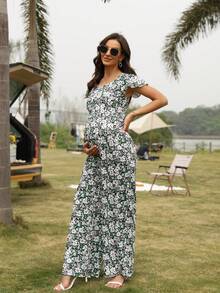 Bộ đồ liền thân Bà bầu Xù Hoa Tất cả trên in Boho - Nhiều màu - Xem 4