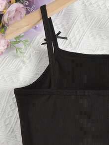 Girls Bow Front Contrast Lace Cami Top - Black - View 3