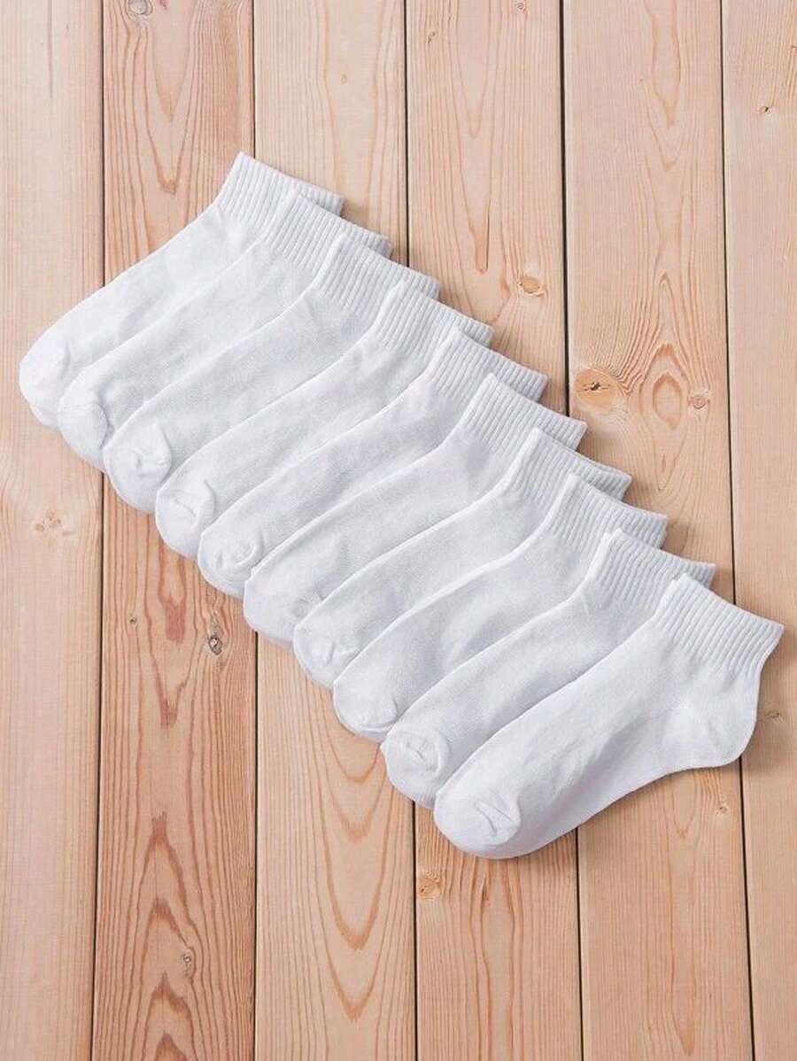 10對男士素色休閒短襪適用於日常 - 白色 - 查看 1