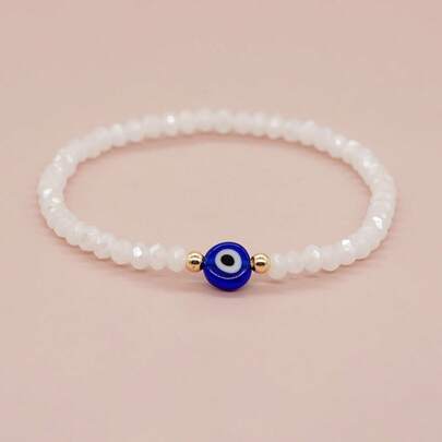 1pc Glass Eye & Hematite & Crystal Bead Women's Beaded Bracelet