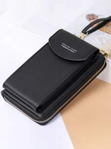 女士长款手提大容量手机拉链单肩斜挎包尺寸：18*11*4厘米轻便时尚白领上班族大学工作商务通勤办公室周年纪念生日礼物情人节礼物手机钱包手机袋 - 黑色 - 查看 5