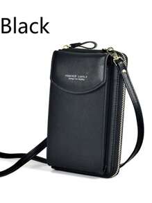 女士长款手提大容量手机拉链单肩斜挎包尺寸：18*11*4厘米轻便时尚白领上班族大学工作商务通勤办公室周年纪念生日礼物情人节礼物手机钱包手机袋 - 黑色 - 查看 7