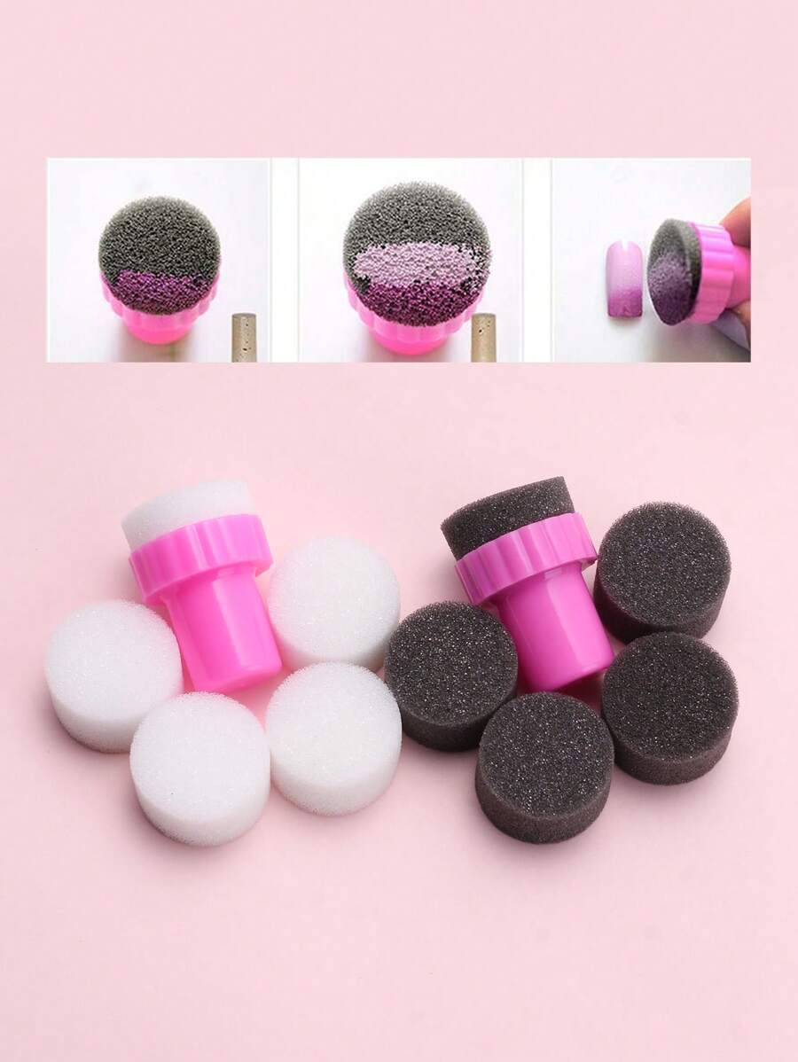 FULL BEAUTY 易於存放美甲海綿10入組塑膠圓形指甲壓模適用於美甲沙龍 - 黑與白 - 查看 1