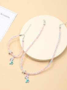 1 件水钻星和彩色马项链和 1 件手链首饰套装，适合儿童 - 彩色 - 查看 1