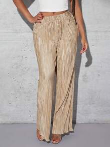 SHEIN SXY 高腰闊腿褲 - 卡其色 - 查看 1