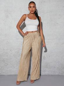 SHEIN SXY 高腰闊腿褲 - 卡其色 - 查看 3