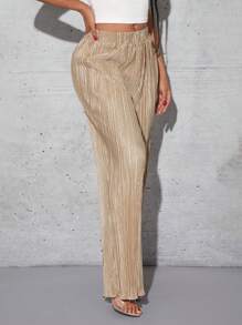 SHEIN SXY 高腰闊腿褲 - 卡其色 - 查看 4