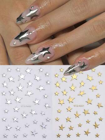 FULL BEAUTY 2 feuilles Autocollant d'art d'ongle avec motif d'étoile, stickers d'art d'ongle avec motif à la mode de l'année 2000 pour DIY