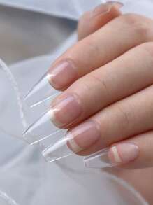 120入組長棺材透明假指甲透明全覆蓋，適合家庭美甲沙龍，打造迷人魅力 - 無色 - 查看 4