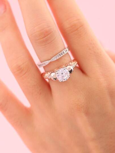 2 cái/bộ Nhẫn Trang Trí Bằng Đồng Rhinestone Ngộ Nghĩnh Cho Phụ Nữ Cho Cuộc Sống Hàng Ngày