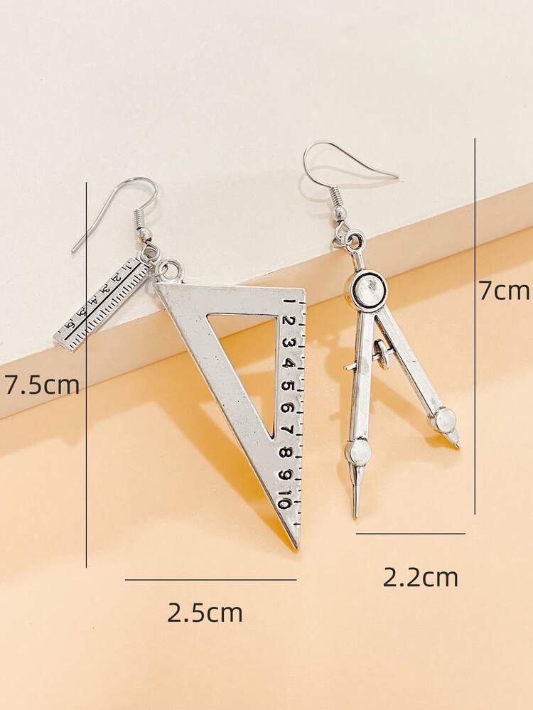 1pair Vintage Ruler & Compass Shaped Earrings, Great Gift For Students & Teachers On Graduation Season