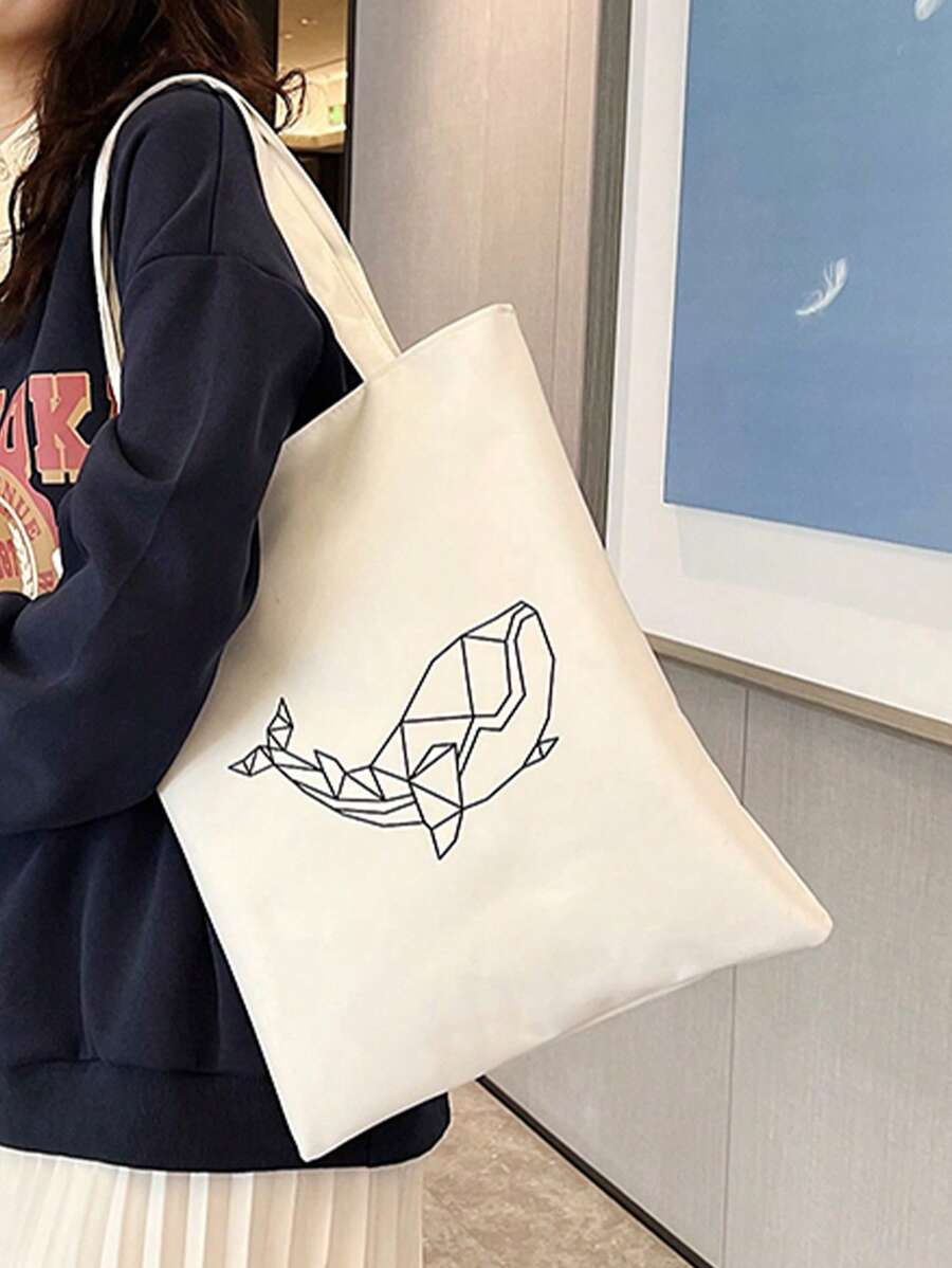 Túi tote đeo vai in họa tiết tối giản cho nữ - trắng - Xem 1