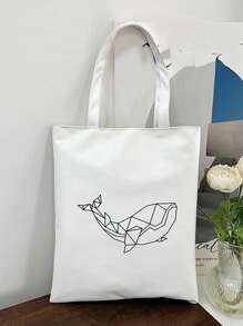 Túi tote đeo vai in họa tiết tối giản cho nữ - trắng - Xem 4