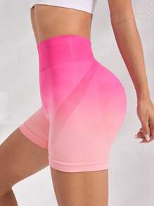 SHEIN Sports Ombre Print Wideband Waist Sports Shorts High Waisted ShortsWomen Sweat Short, Gym Short, Biker Short - Hot Pink - View 4