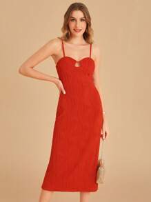 SHEIN Belle Cut Out Front Cami Dress - Red - View 1