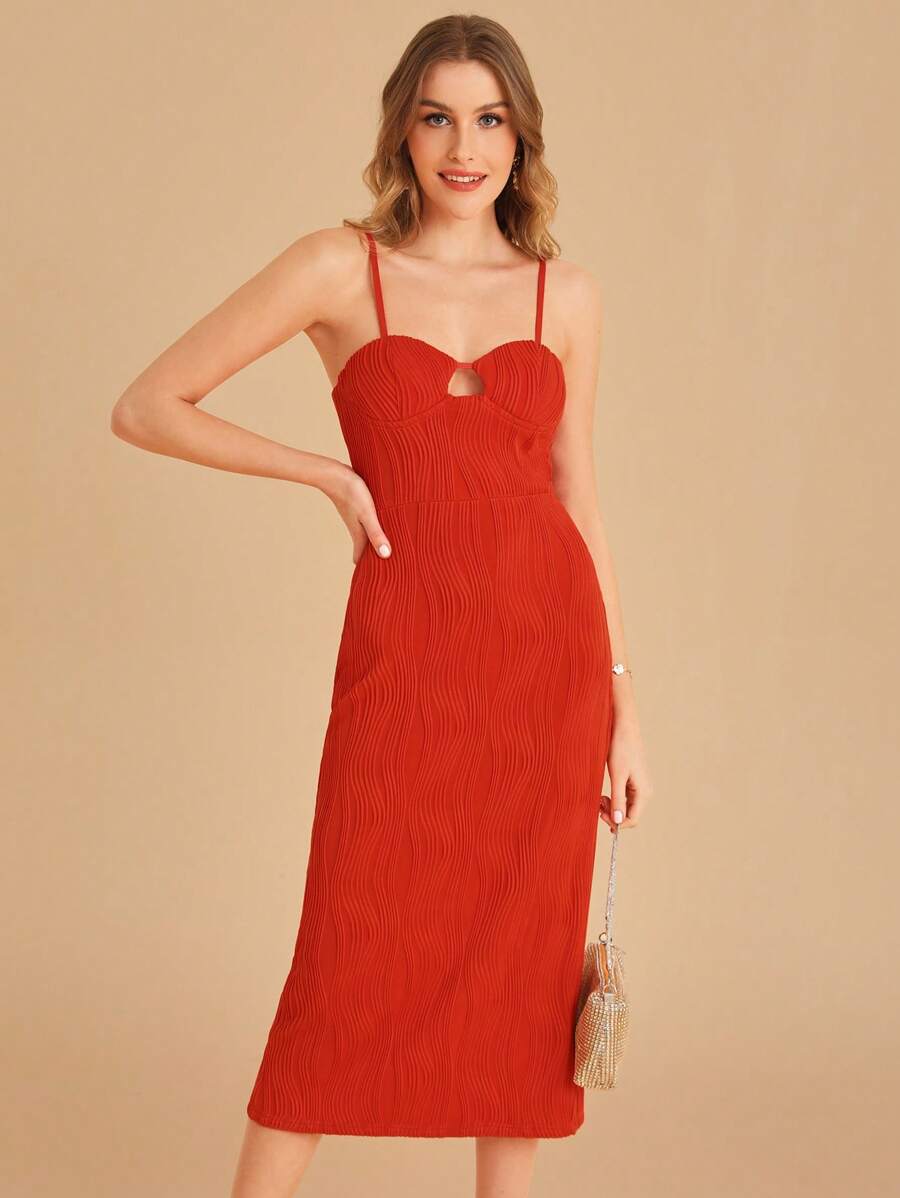 SHEIN Belle Cut Out Front Cami Dress - Red - View 1