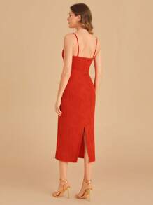 SHEIN Belle Cut Out Front Cami Dress - Red - View 2
