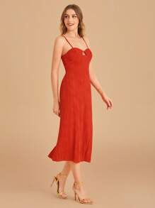 SHEIN Belle Cut Out Front Cami Dress - Red - View 3