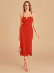 SHEIN Belle Cut Out Front Cami Dress - Red - View 4