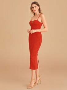 SHEIN Belle Cut Out Front Cami Dress - Red - View 5