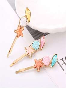 3 cái Phụ nữ trang trí sao biển & vỏ sò Pin Bobby thời trang để trang trí tóc - Nhiều màu - Xem 1