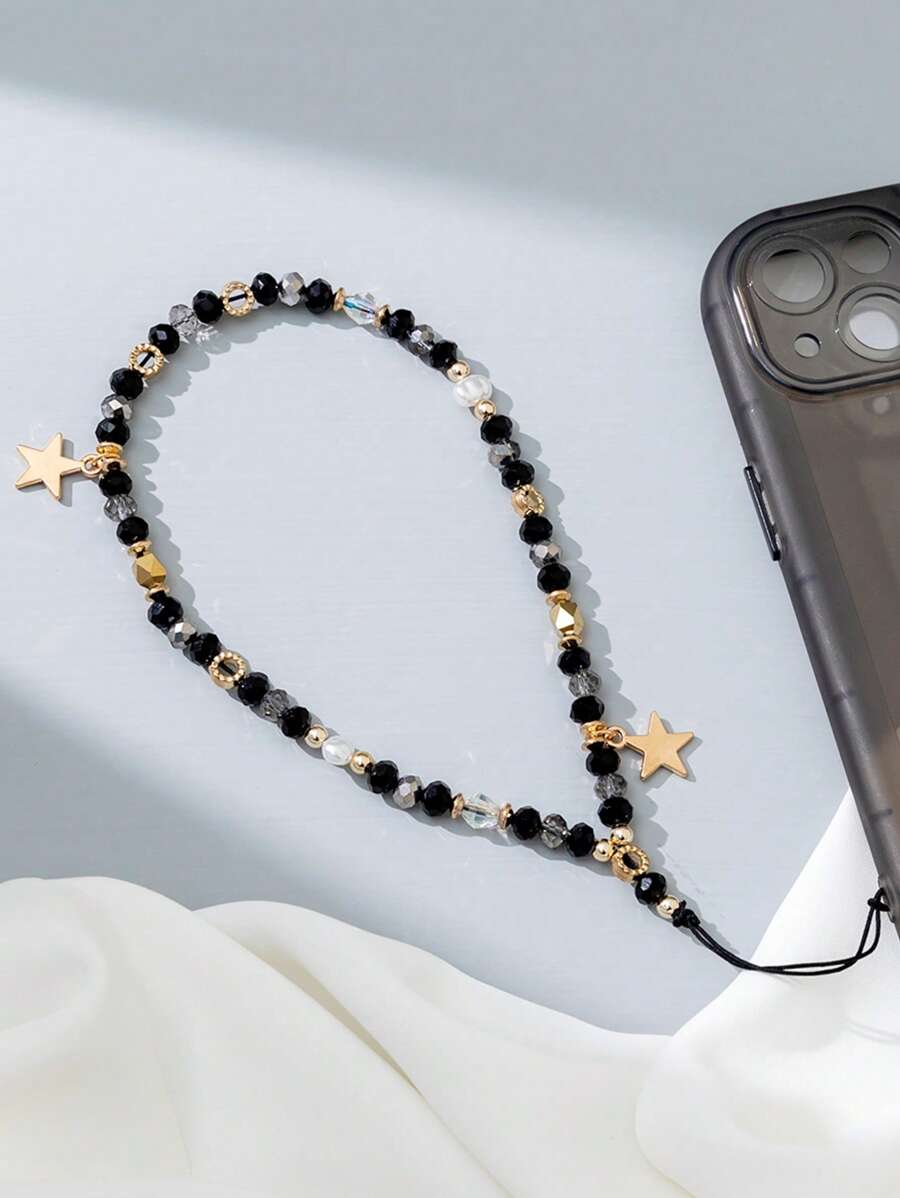 1 pieza Tira de celular con diseño de estrella con cuenta artificial cristal - Negro - Ver 1
