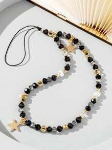 1 pieza Tira de celular con diseño de estrella con cuenta artificial cristal - Negro - Ver 3