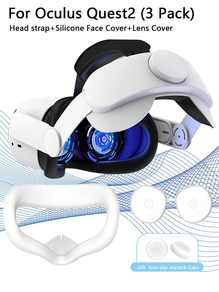 Bộ 3 dây đeo đầu & nắp đậy mặt & nắp đậy ống kính bằng silicon chống trầy xước Tương thích với Oculus Quest 2 - trắng - Xem 1