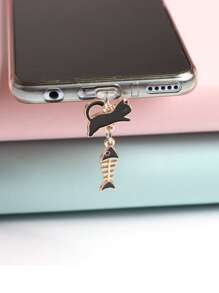 2 piezas con diseño de gato de dibujos animados aleación de zinc Móvil Tapón antipolvo - Blanco y Negro - Ver 2