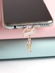 2 piezas con diseño de gato de dibujos animados aleación de zinc Móvil Tapón antipolvo - Blanco y Negro - Ver 4